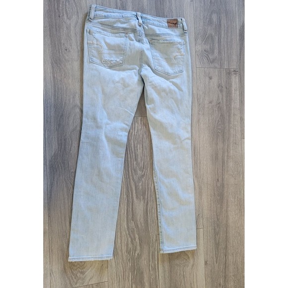 American Eagle Skinny Stretch Slight Distressed Light Blue Jeans Womens 4 Short - Picture 4 of 11
